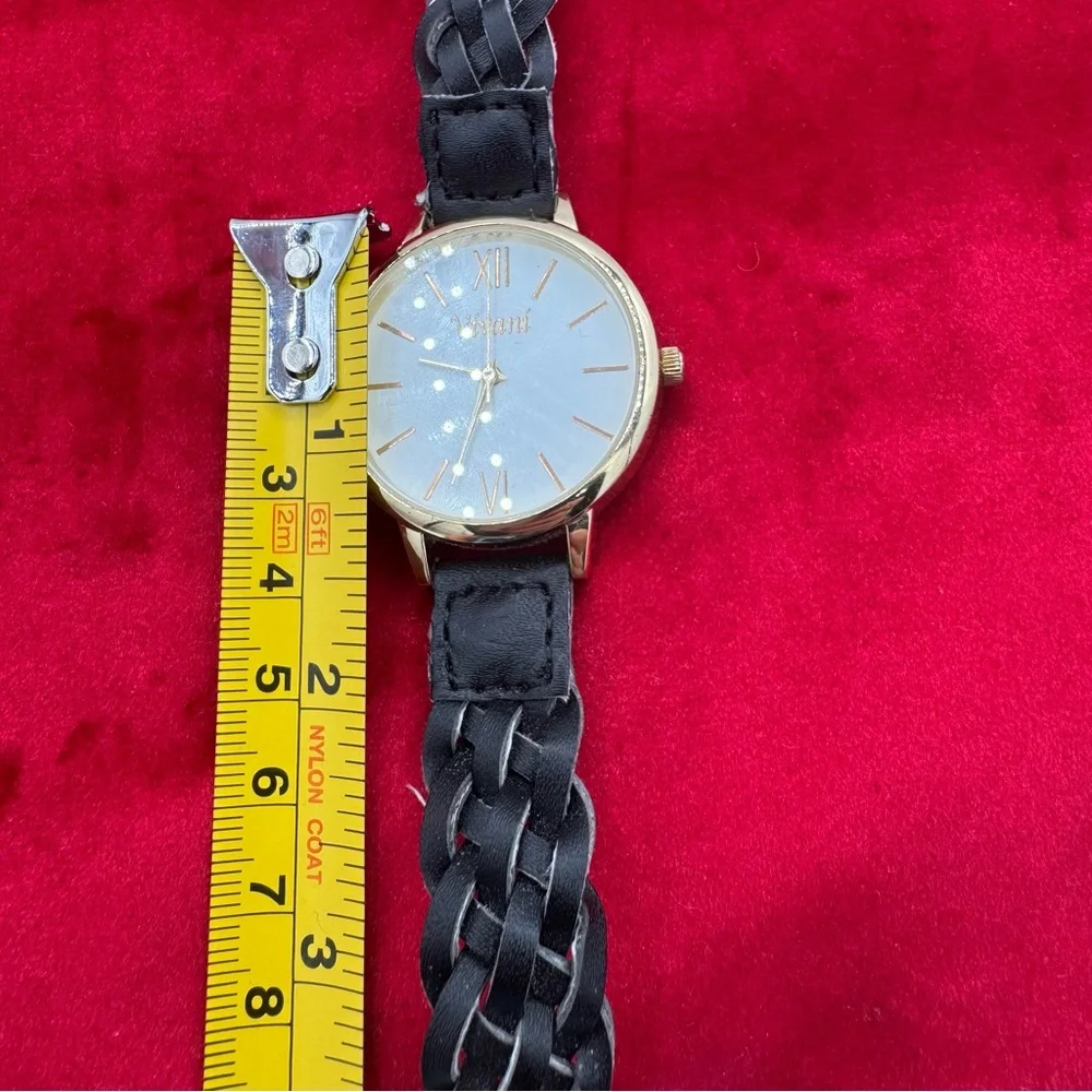 Vivant Gold-Tone‎ Minimalist Watch Accutime Japan Quartz Braided Leather Strap